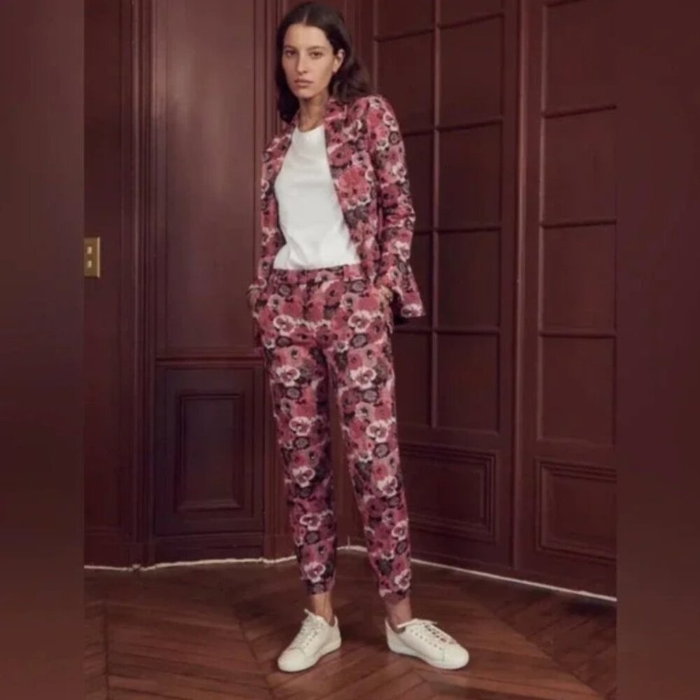 Sezane Jacquard Gustav Trousers Pink Peony, size 40 (US 8)